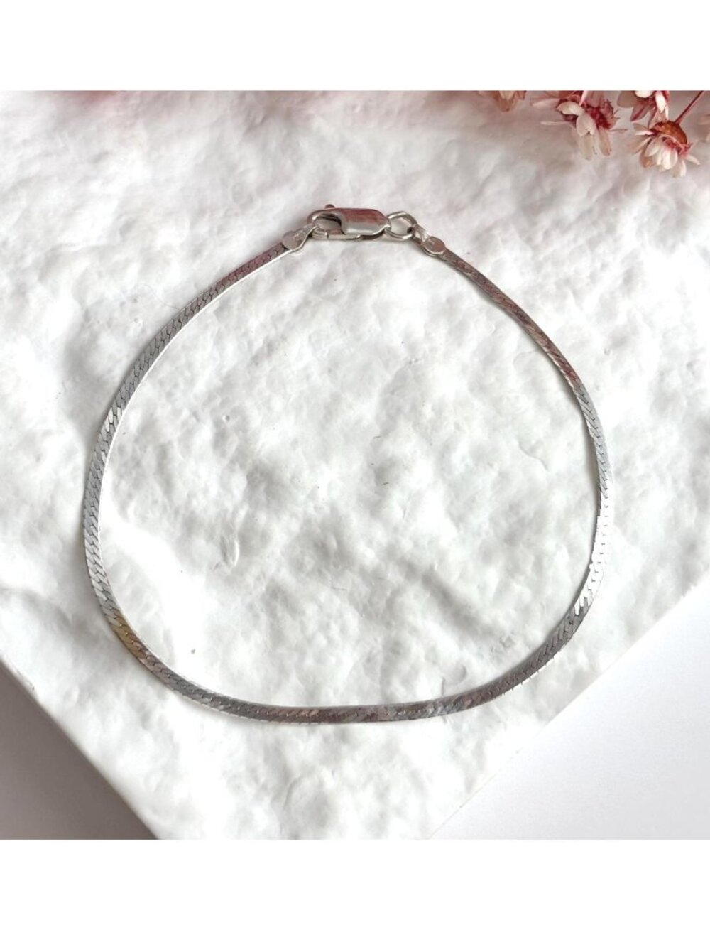 Herringbone Minimalist Vintage Sterling Silver 925 Bracelet - 8.5"